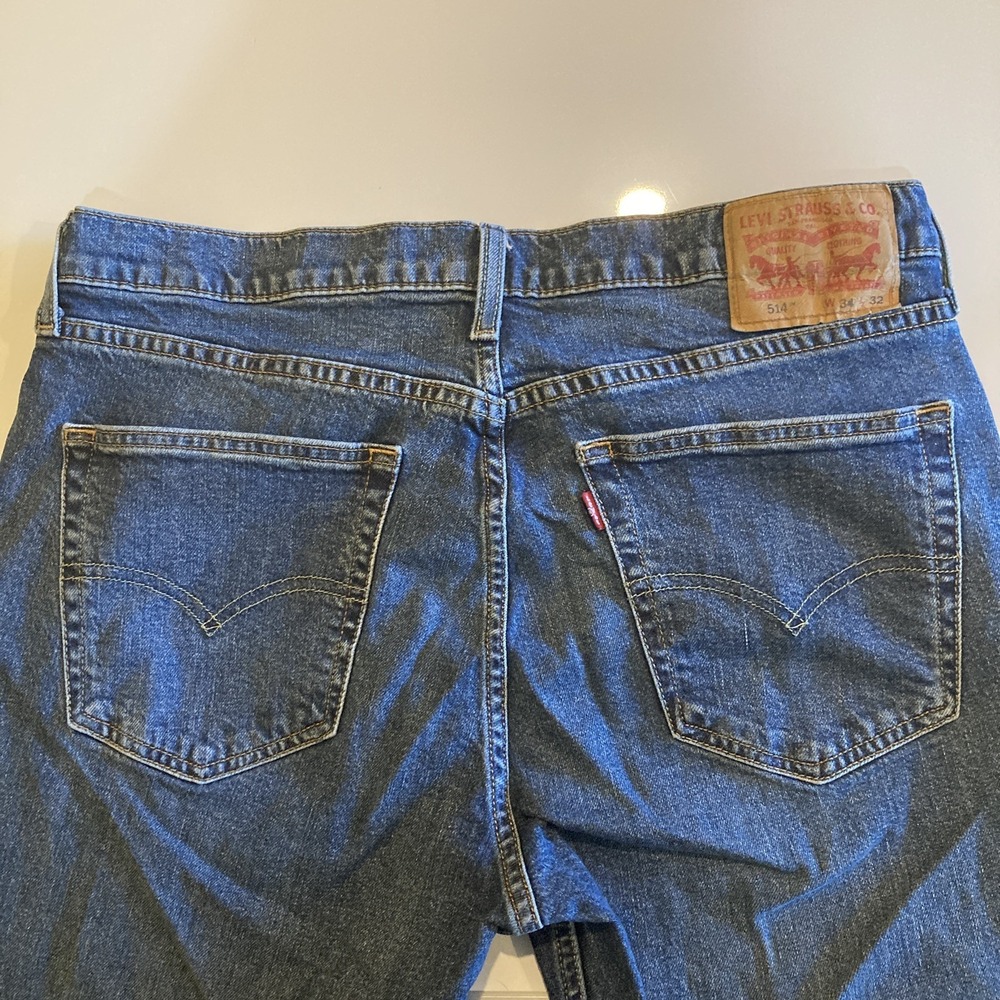 LEVI Jeans 514 Men 34x32 (Fits 34x30.5) Stretch Straight Fit Blue Western Cowboy - Picture 5 of 15